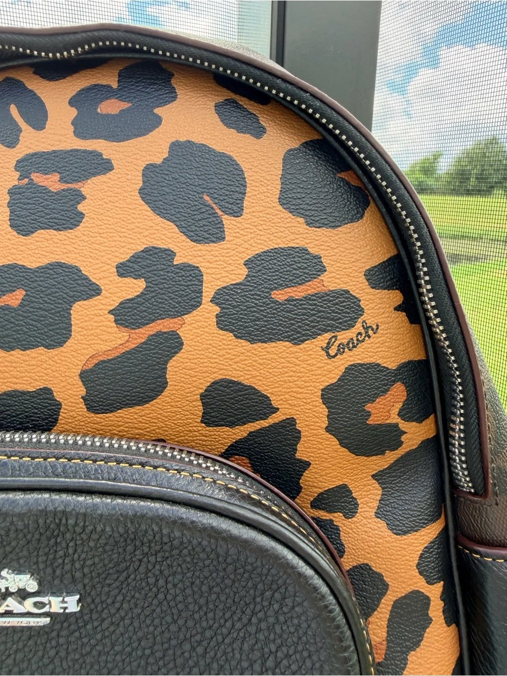 Coach Leopard Print Backpack Black Pebbled Leather Animal Print Rare